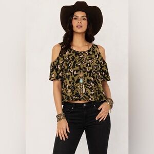 TOPSHOP Cold-Shoulder Shortsleeve Cropped Blouse Shirt Bat-wing Dolman Small